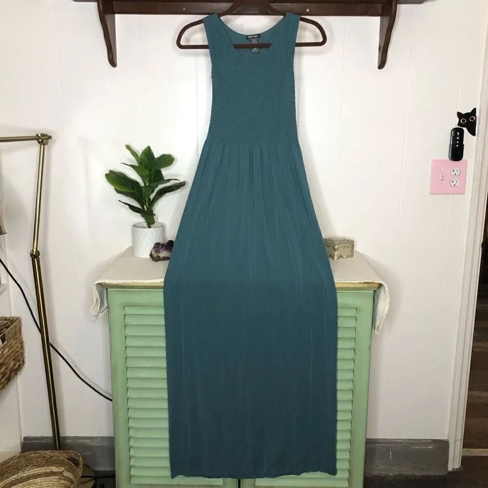 Soho Lady Womens Textured Scoop Neck Sleeveless Long Dress Green One Size